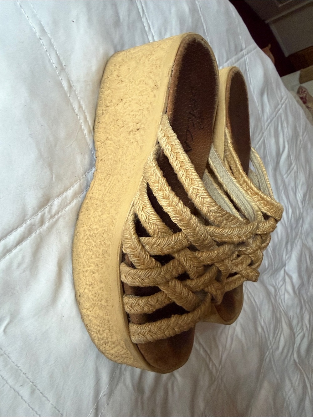 Sbicca Braided Rope Slide Mules in Yellow-Tan - Picture 2 of 3